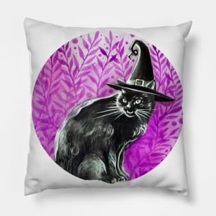 Halloween Witch Cat ( Inktober 12 ) Pillow