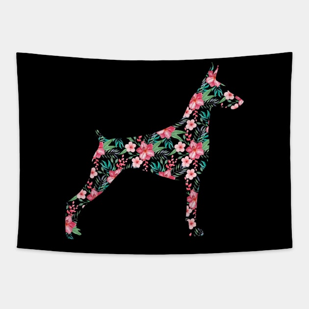 Floral doberman design. Perfect present for mother dad friend him or her Tapestry by SerenityByAlex