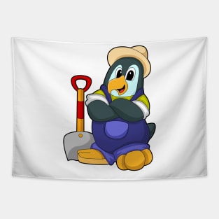 Penguin as Farmer with Shovel Tapestry