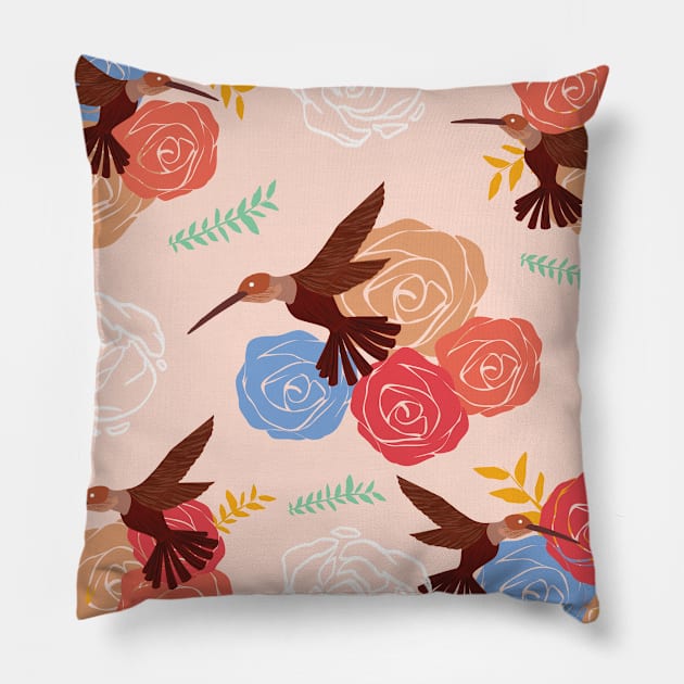 Hummingbird Pattern - Cute Floral Print Design Pillow by Art Like Wow Designs