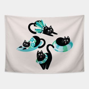 Purrfect Purradise - aqua blue Tapestry