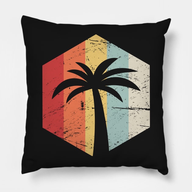 Vintage Retro Vacation Palm Tree Icon Pillow by MeatMan