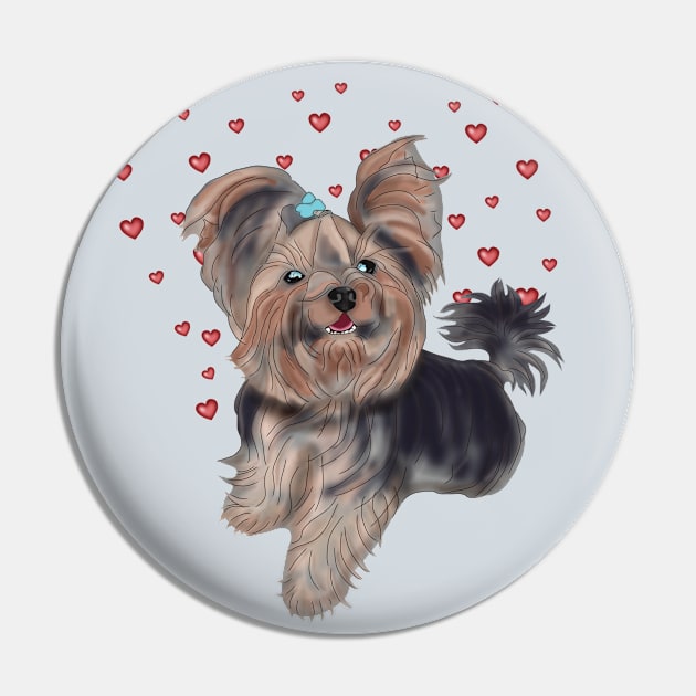 Yorkshire Terrier with hearts Pin by KateQR