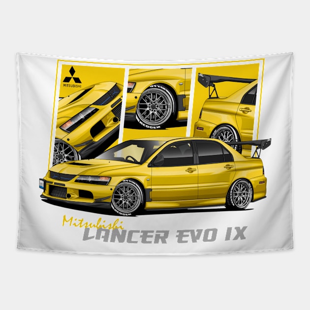 Mitsubishi Lancer Evolution EVO Yellow 9, JDM Tapestry by T-JD