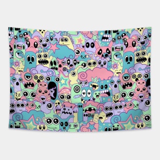 Colorful Monster Doodle Pattern Tapestry