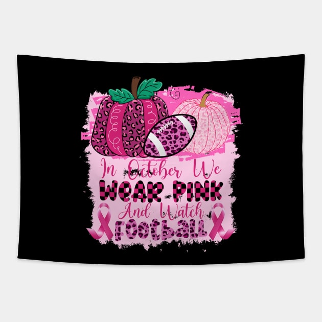 Leopard Football Pink Ribbon Breast Cancer Awareness Support Tapestry by Gendon Design