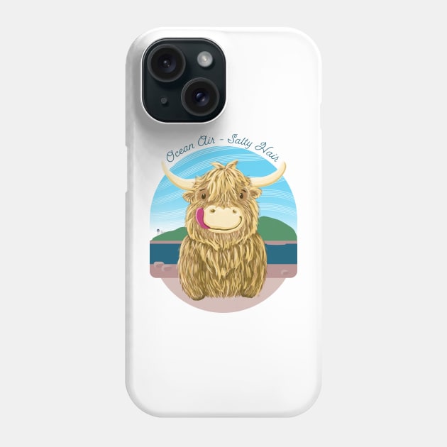 Scottish Highland Cow With Ocean Salty Hair Phone Case by brodyquixote