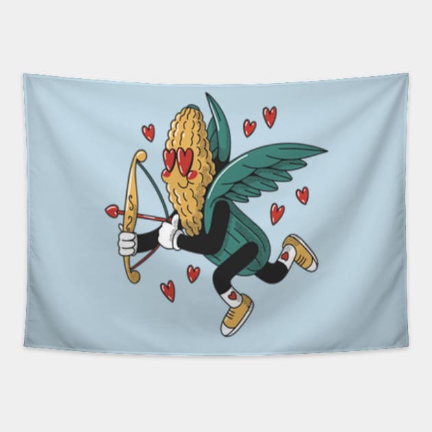 corn with wings and an arrow is holding a heart Tapestry by MN-STORE