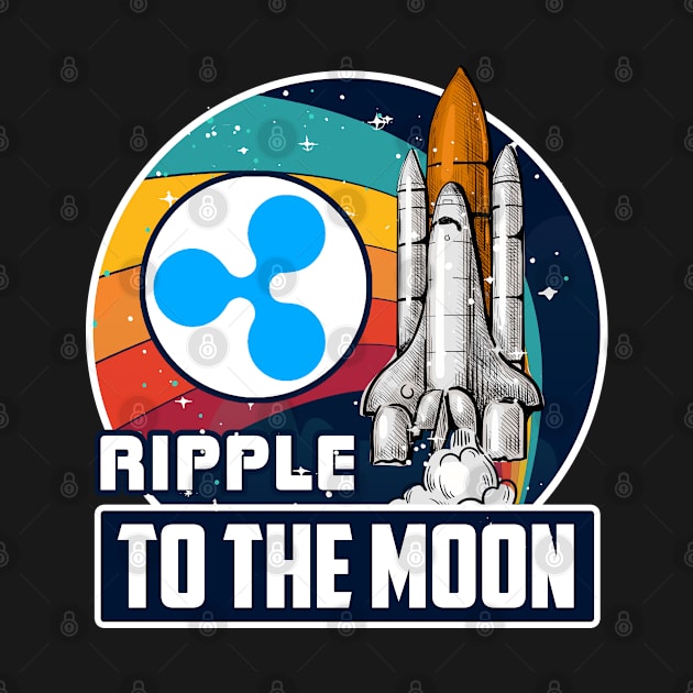 Ripple to the Moon Digital Crypto BTC Retro Spaceship by TheBeardComic