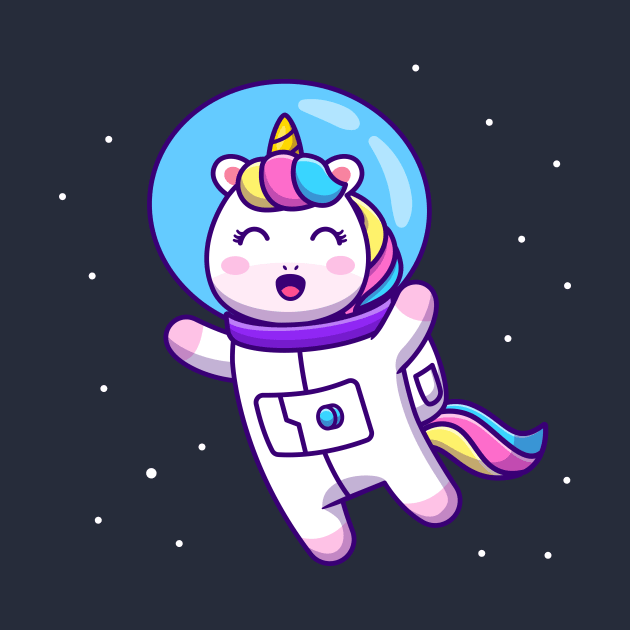 Cute Unicorn Astronaut Floating In Space Cartoon by Catalyst Labs