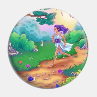 Fairy forest, goddess of nature running. Unique illustration Pin