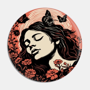 Linocut Woman Pin