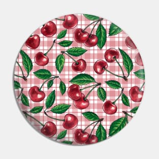 Red cherries on pink gingham Pin