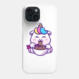 Cute unicorn eating ramen with chopstick cartoon Phone Case