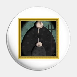 Retro Pudgy Farm Man and Boy Goth Painting Pin