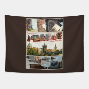 Greetings from Prague in Czech Republic Vintage style retro souvenir Tapestry