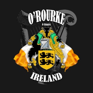 O'Rourke Family Crest Ireland Coat of Arms and Irish Flags T-Shirt