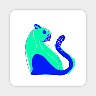 green cat in blue tail ecopop art Magnet