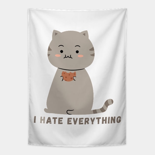 I Hate Everything - Cat Eating Cookies Tapestry by LThings