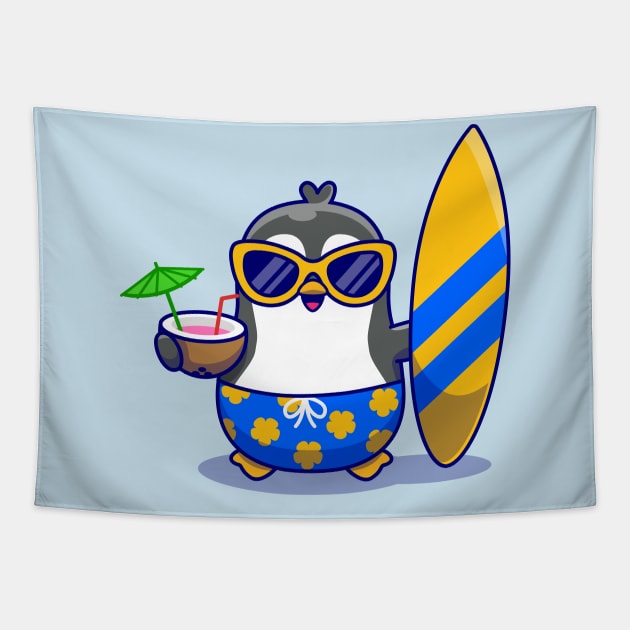 Cute Penguin Summer Tapestry by Catalyst Labs