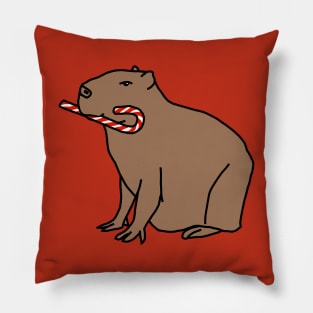 Cute Christmas Capybara with Candy Cane Pillow