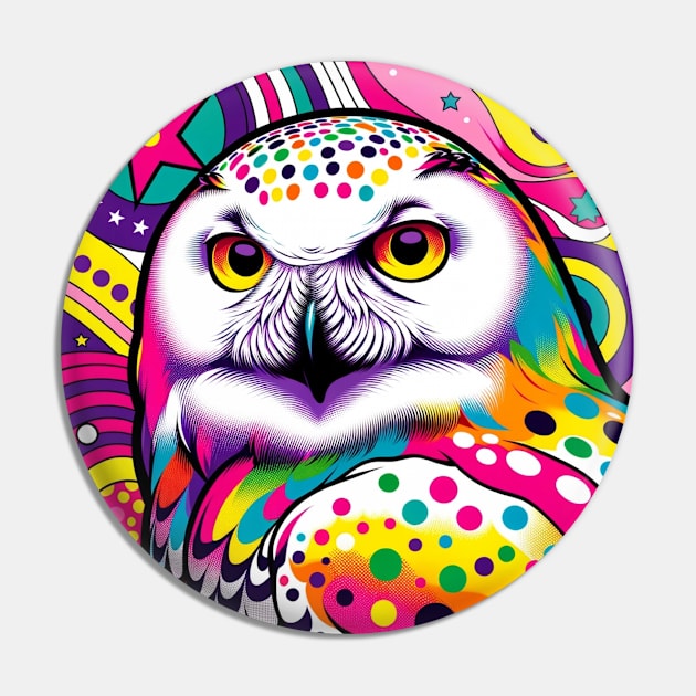 Snowy Owl Pop Art - Mystical Avian Fashion Statement Pin by PawPopArt