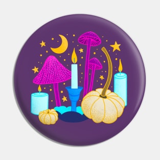 Magical Mushrooms Pumpkins and Candles Pin