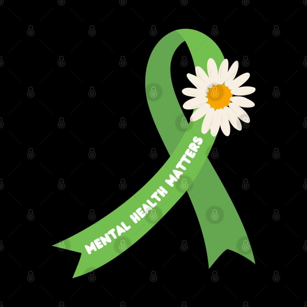 mental health matters green ribbon with daisy by FunartsbyM