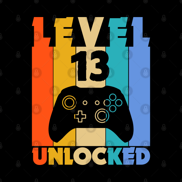 Level 13 Unlocked Funny Video Gamer Birthday Novelty T-Shirt by MekiBuzz Graphics