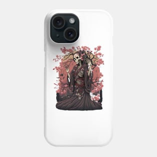 Skeletal Beauty A Lady in Kimono amidst Cherry Blossoms Phone Case