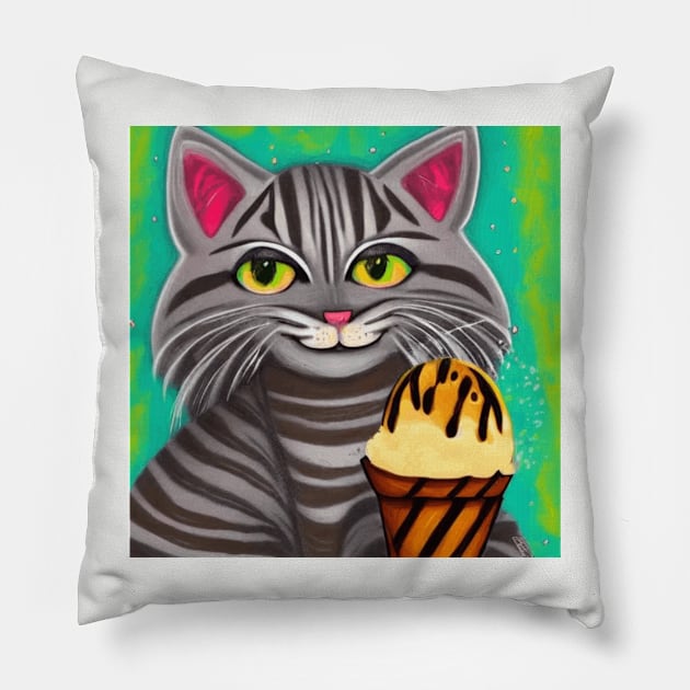 my happy cut cat love ice cream Pillow by jaml-12