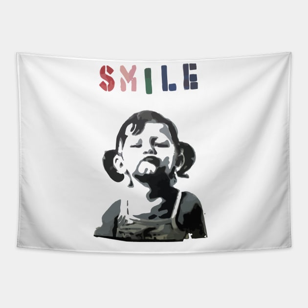 BANKSY SMILE Girl Tapestry by inkstyl