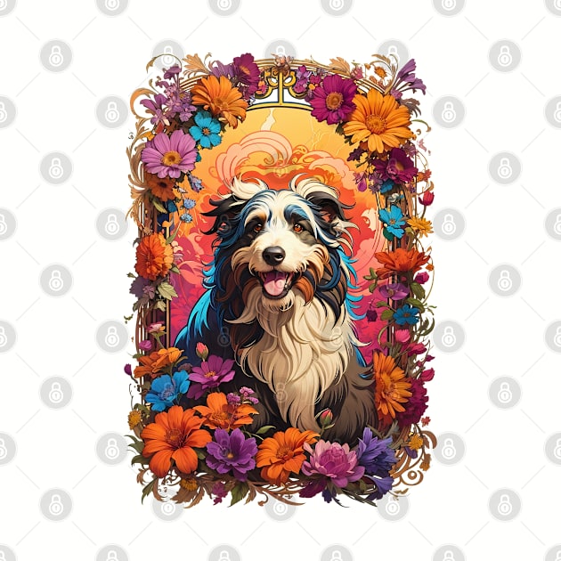 Cute Alaskan Malamute dog retro vintage floral design by Neon City Bazaar