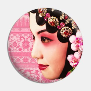 Chinese Opera Star with Blush Pink Traditional Floral Pattern- Hong Kong Retro Pin