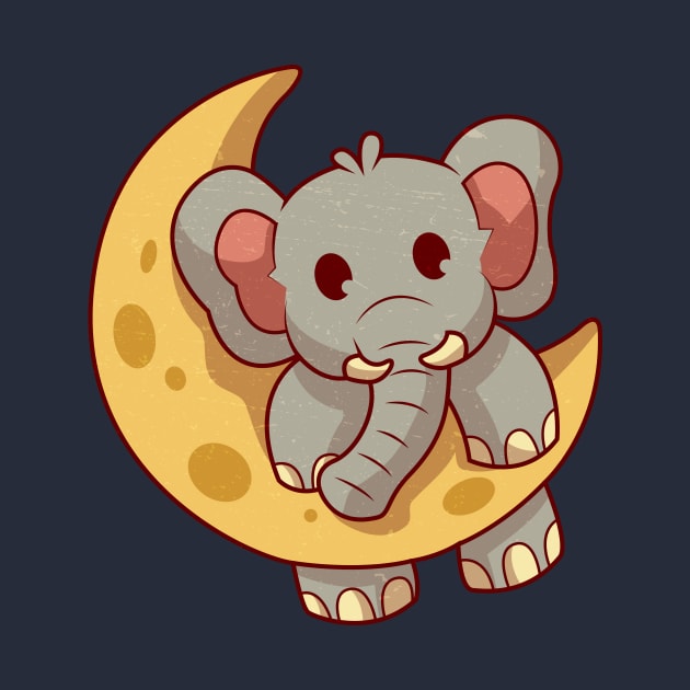 Cute Elephant flying with Moon, Vintage Retro Style by BoyOdachi