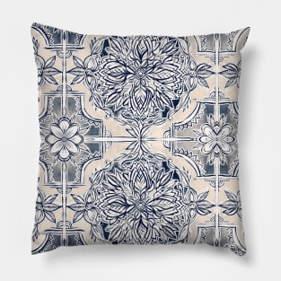 Brush and Ink Watercolor Pattern in Indigo and Cream Pillow