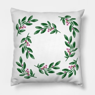 Simple watercolor green branches with pink berries Pillow