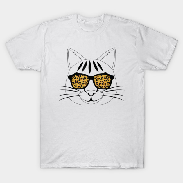 Cat Sunglasses Leopard Print T Shirt For Women Men Kids Cat