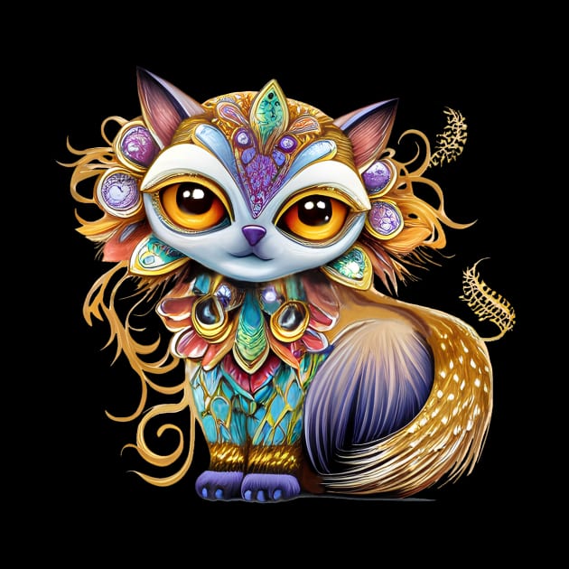 Colorful Cat with Jewel Adornments by The Wolf and the Butterfly