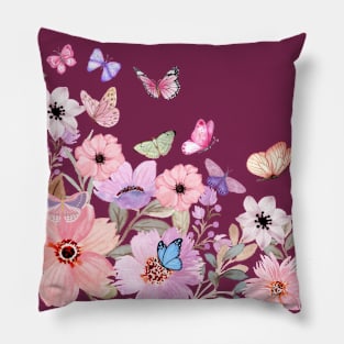 Watercolor Flower Border | Butterfflies Pillow