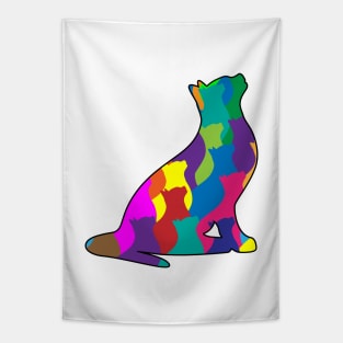 Colorful Cat Collage Silhouette Tapestry