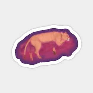 Mystic mountain lion sleeping in pink clouds Magnet