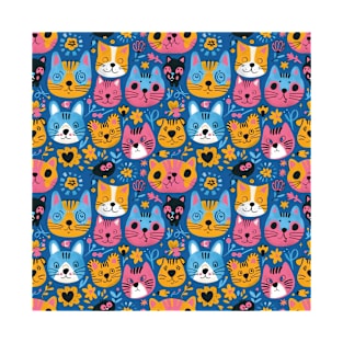 Whimsical Animal Faces Pattern T-Shirt