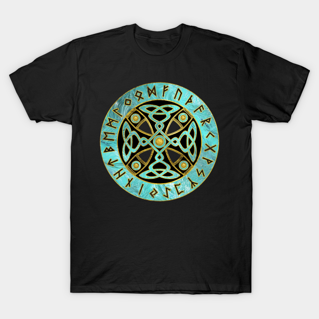 Discover Decorative Celtic Cross and Runes alphabet - Celtic Cross - T-Shirt