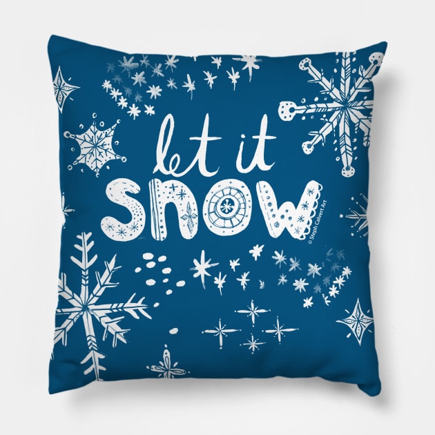 Let it snow handpainted snowflakes art Pillow by Steph Calvert Art