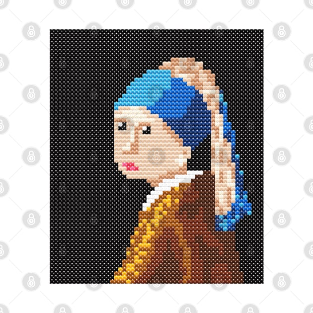 Girl with a Pearl Earring by Johannes Vermeer. Pixel Art by designgoodstore_2