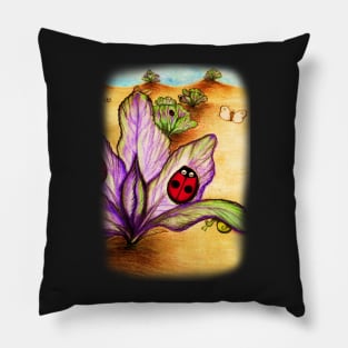 Ladybug on Purple Lettuce Pillow