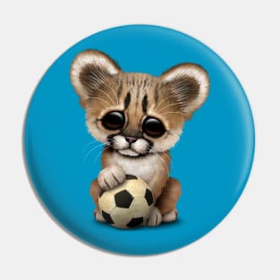 Cougar Cub With Football Soccer Ball Pin