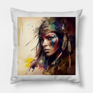 Powerful American Native Warrior Woman #4 Pillow