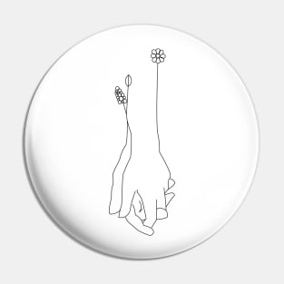 Minimalistic Linear Loving Hands with Flowers Pin